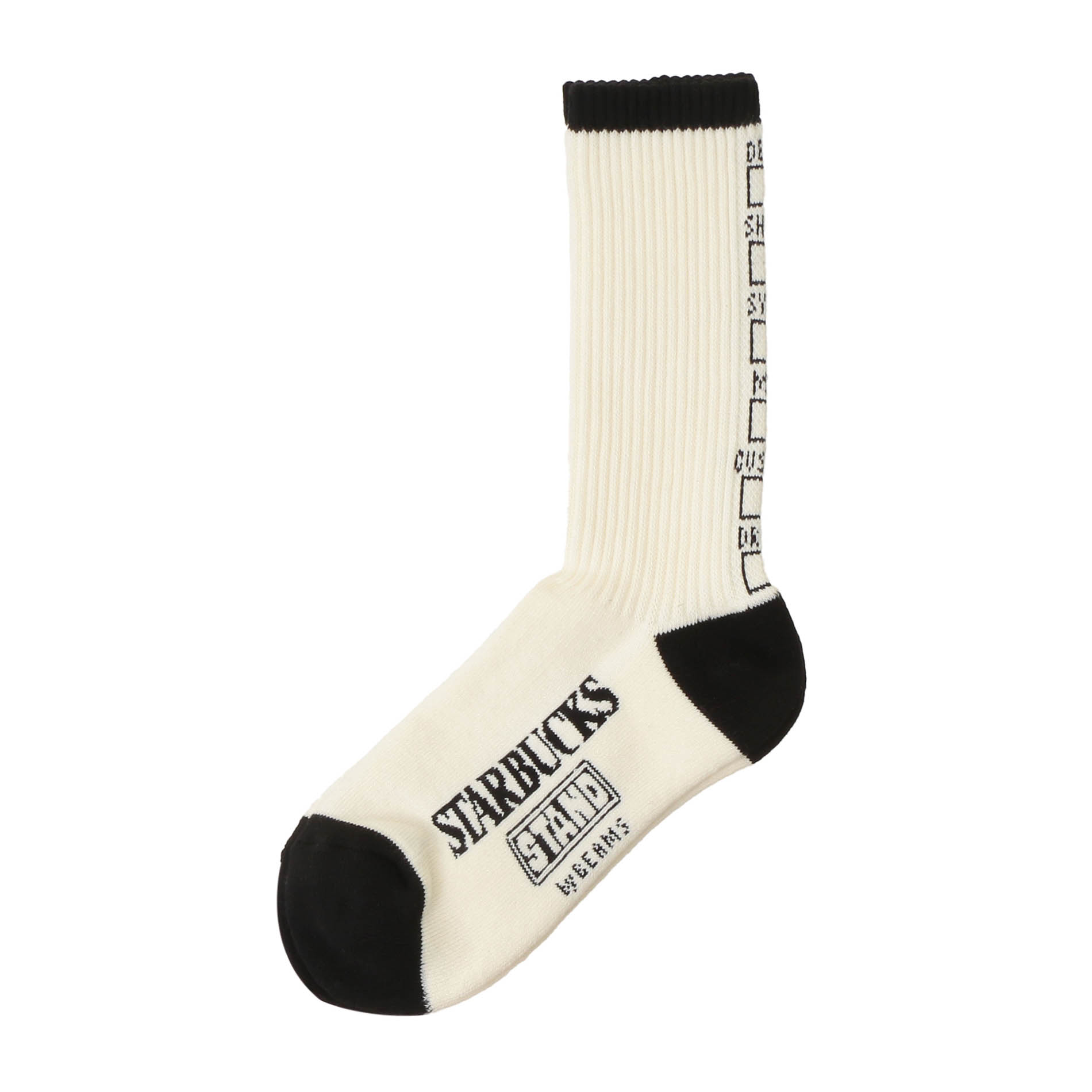STARBUCKS STAND by BEAMS DRINK-ID SOCKS ホワイトブラック