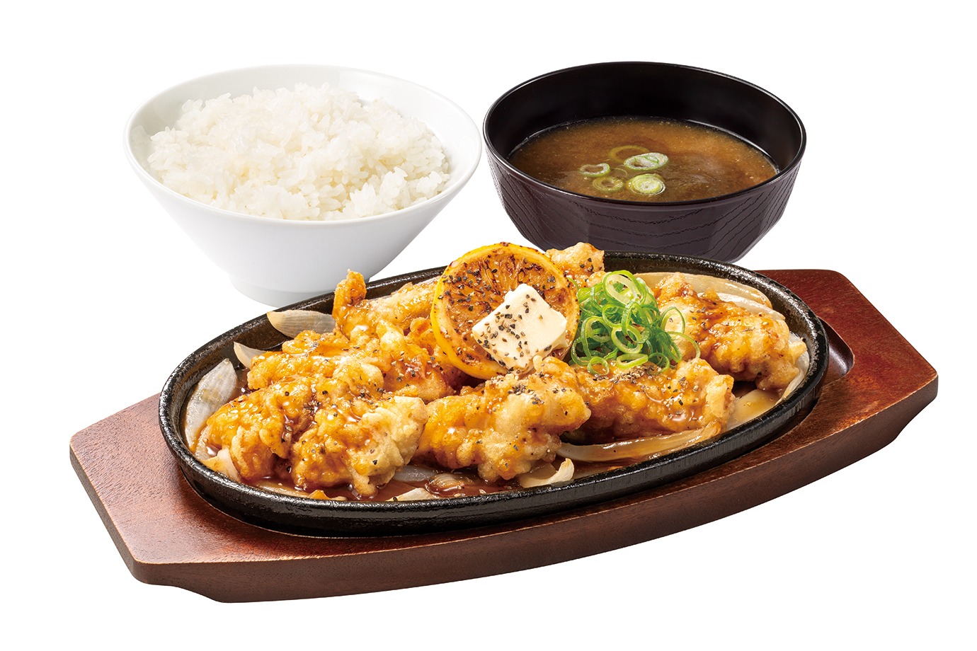 からやま「黒胡椒とり天のレモンステーキ定食」