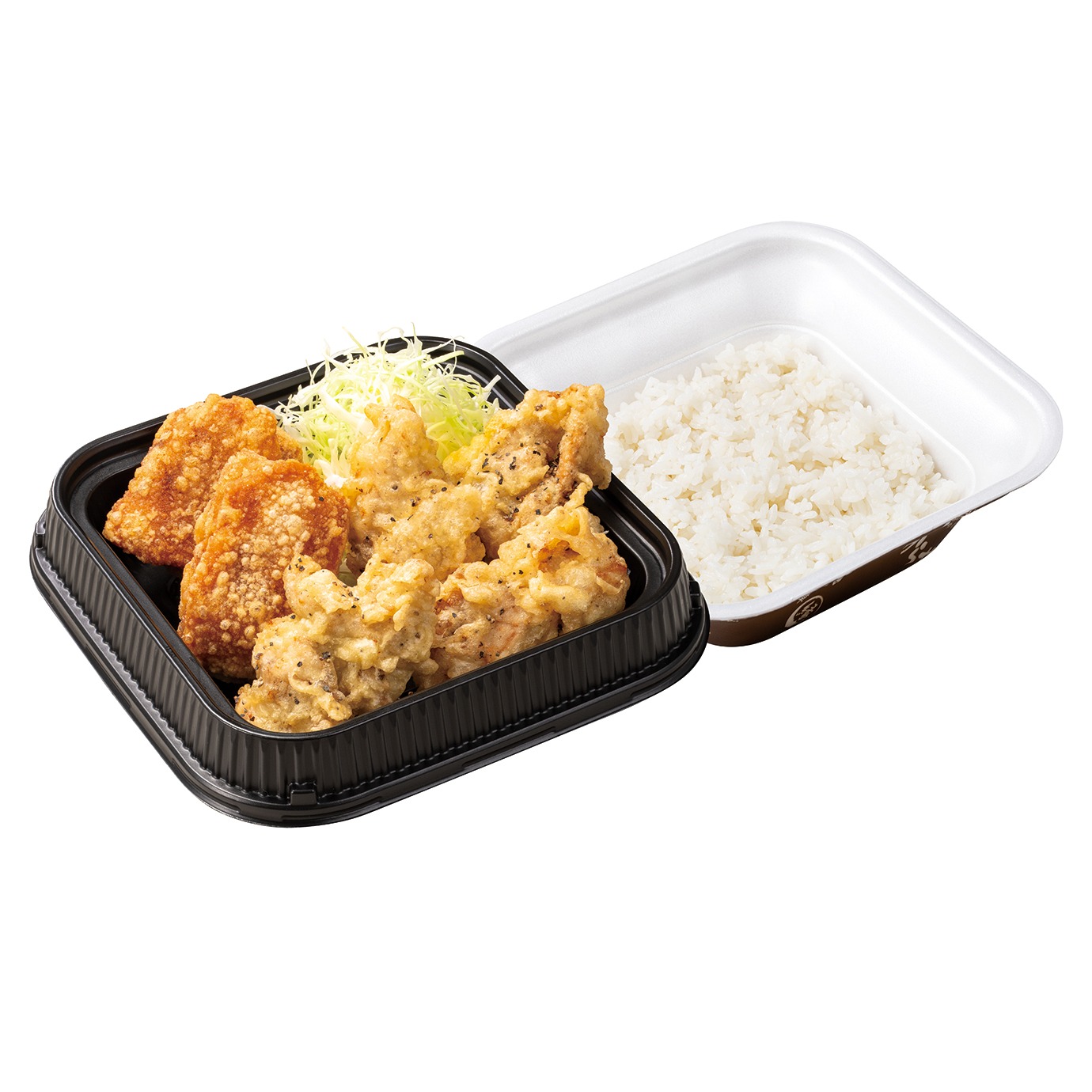 「黒胡椒とり天合盛り弁当」（961円/券売機店舗 980円）