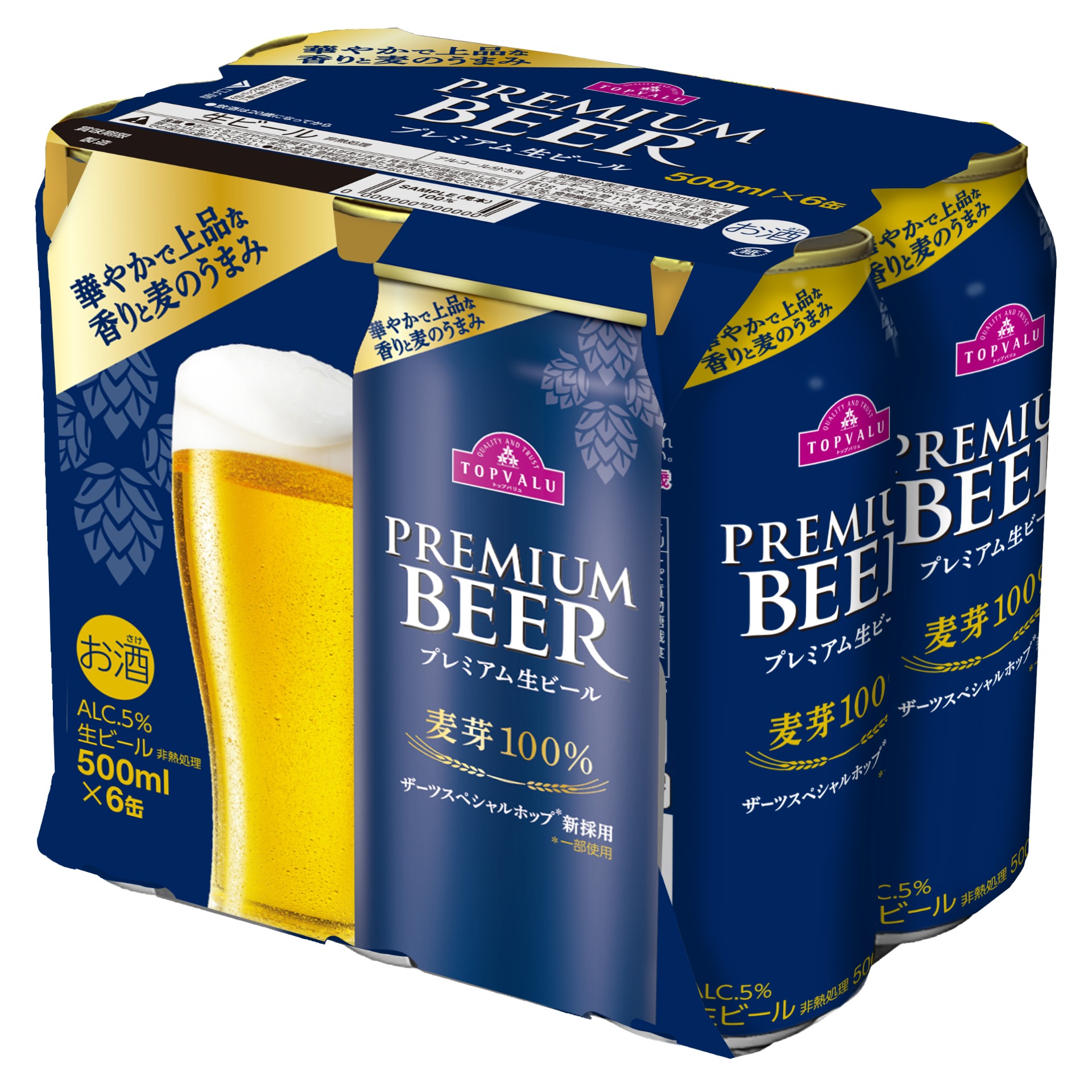 「トップバリュ プレミアム生ビール 500mL×6缶」（1158円・税別）