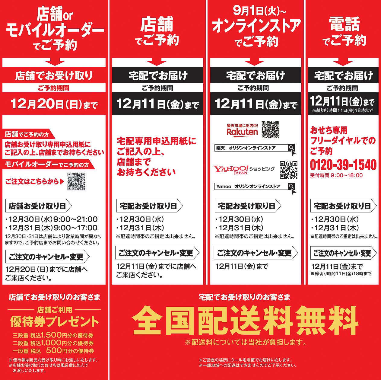 「オリジンおせち」の予約・受け取り方法