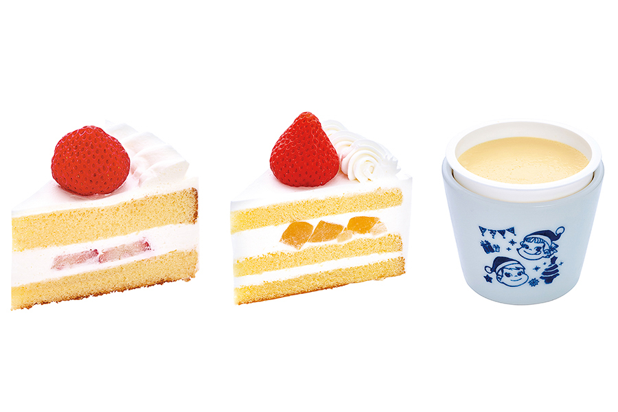 「クリスマスあまおう苺のショートケーキ」「クリスマスフルーツサンドショートケーキ」「クリスマス有田焼ミルキープリン」