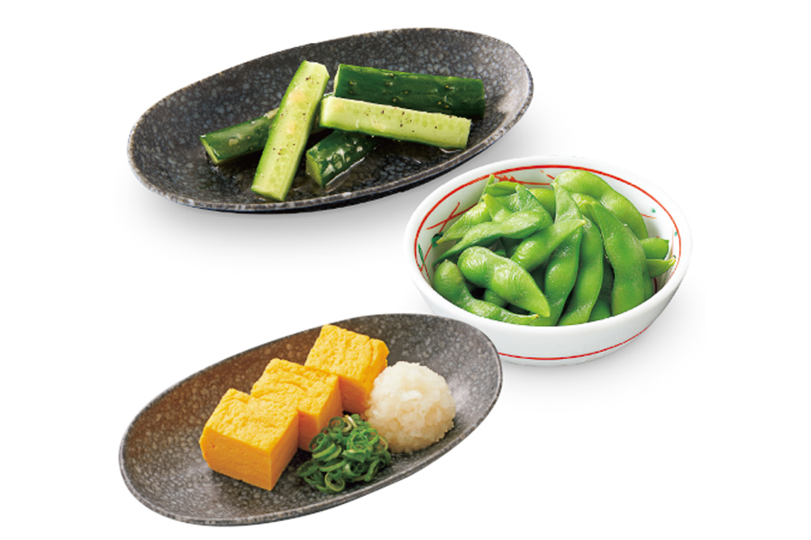 「枝豆」「旨塩きゅうり」「玉子焼ねぎおろし」