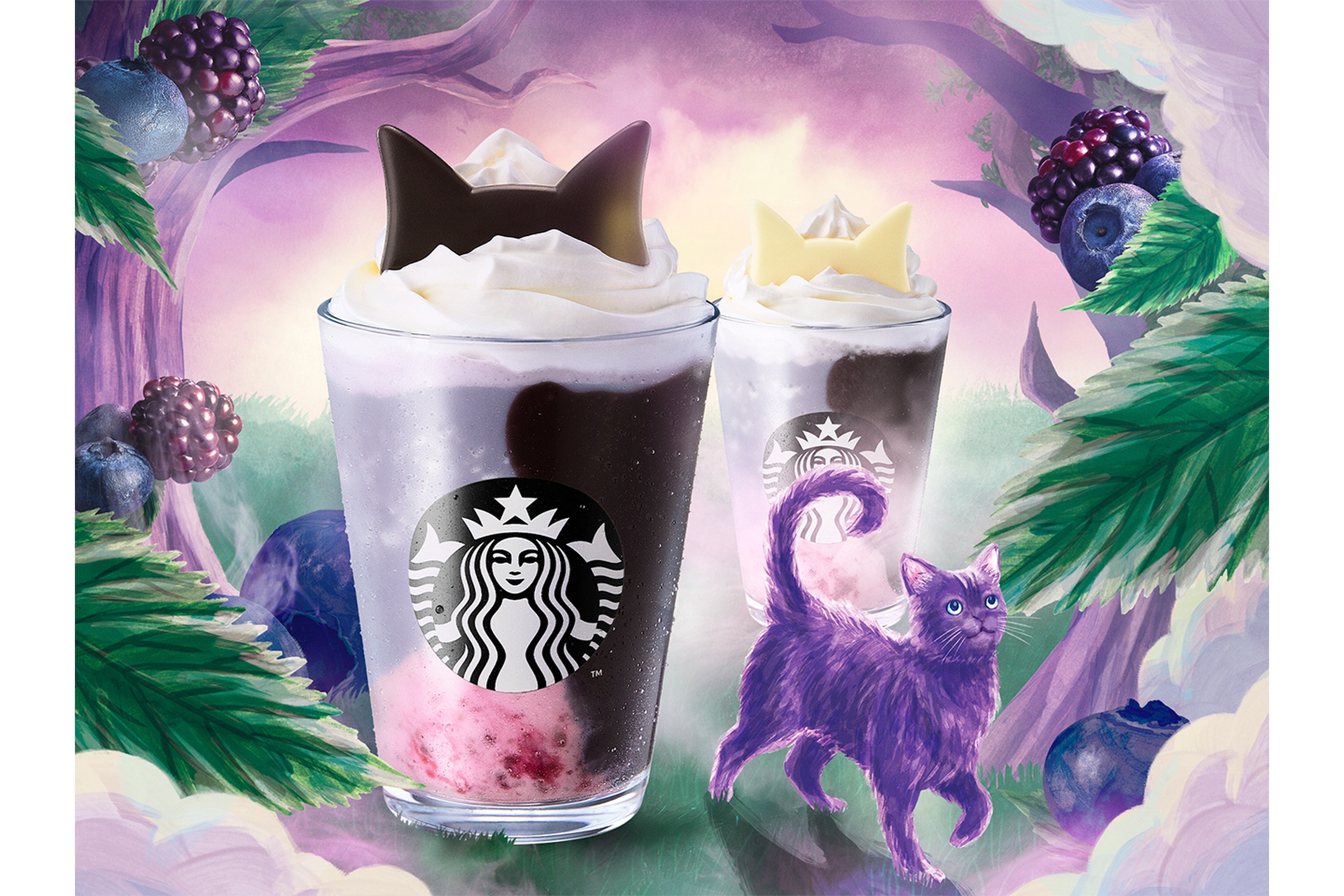 スターバックスの「ブラックベリー ヨーグルト フラペチーノ 黒耳ver./白耳ver.」
