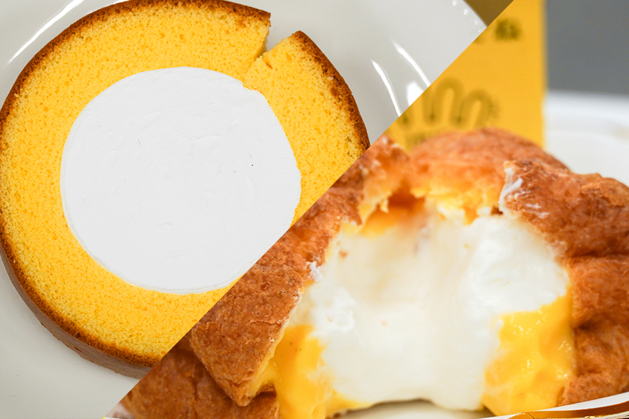 ファミマの「無限クリーム」を使った「生クリームロールケーキ」と「クリームたっぷり！ダブルシュー」