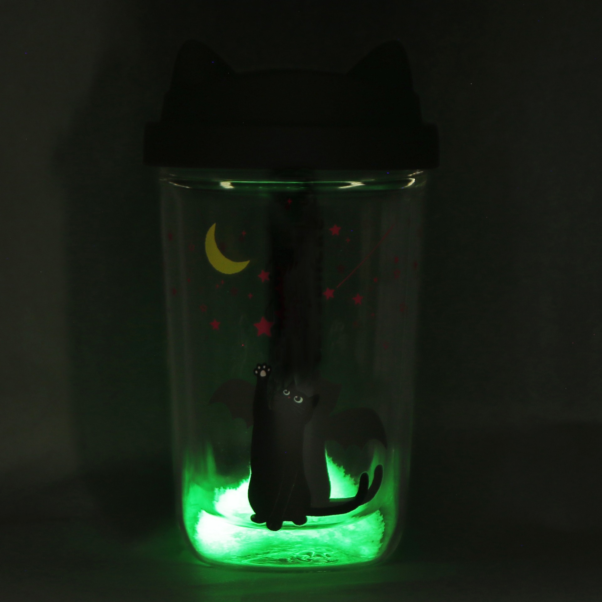 ハロウィン2026ダブルウォール耐熱グラスカップキャットグローインザダーク355mL