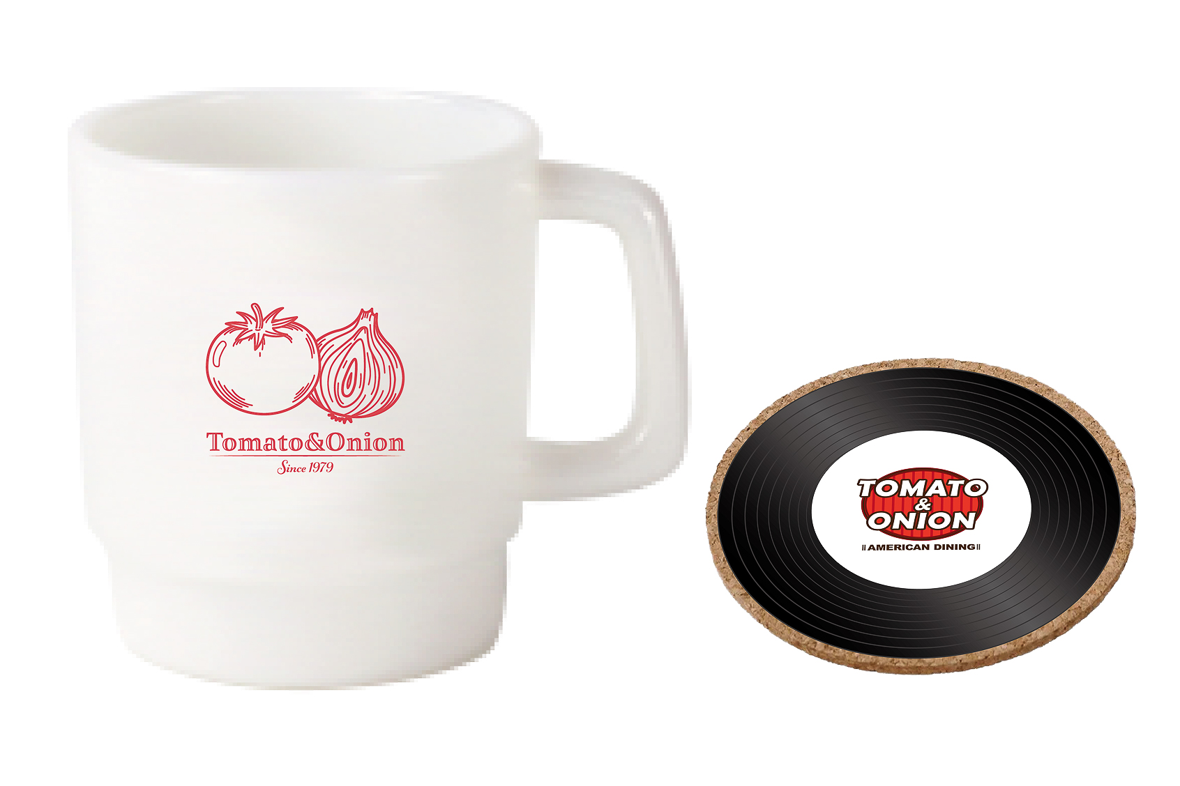 スタッキングマグカップとコルクコースター