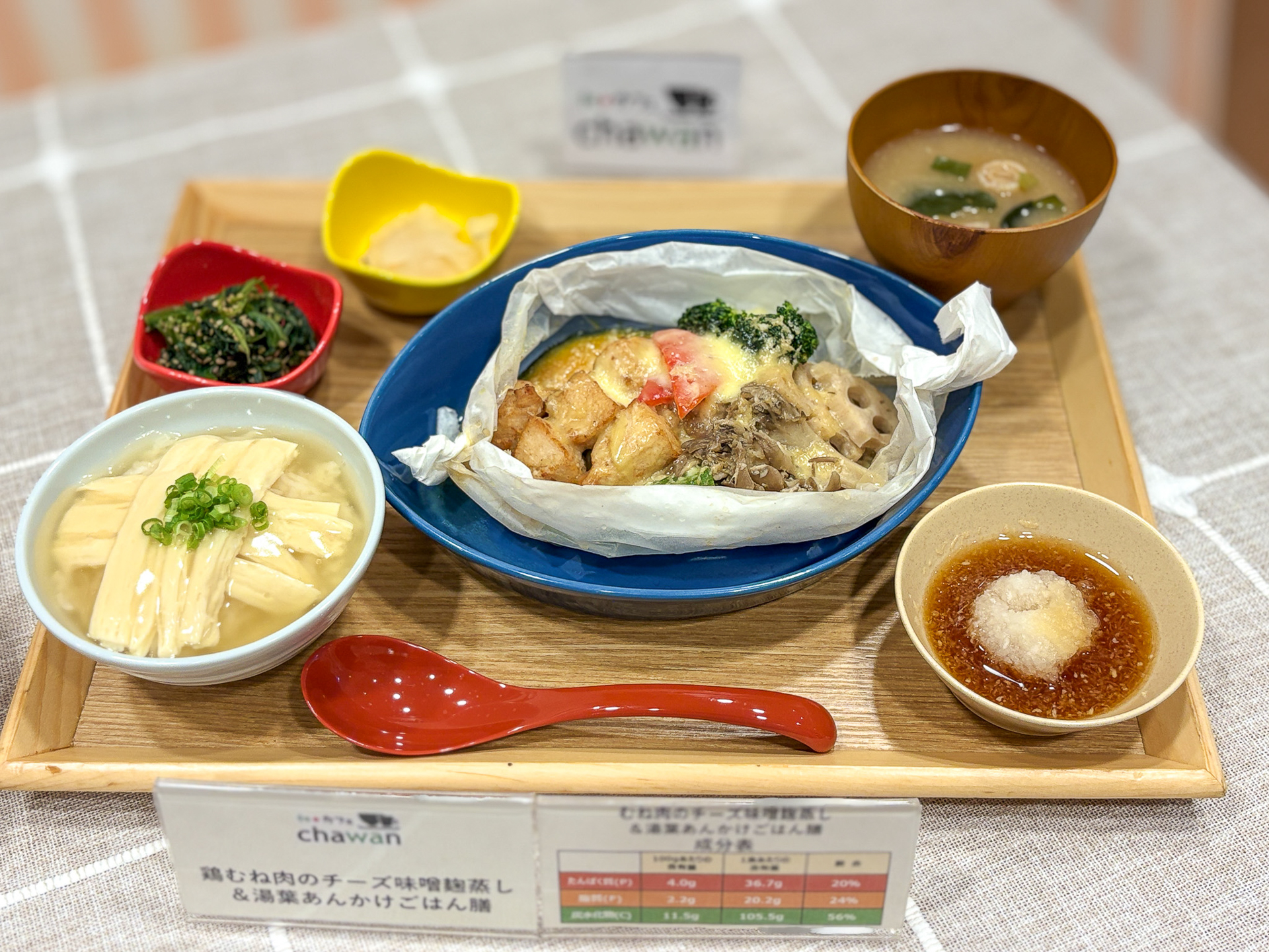 鶏むね肉のチーズ味噌麹蒸し＆湯葉あんかけごはん膳