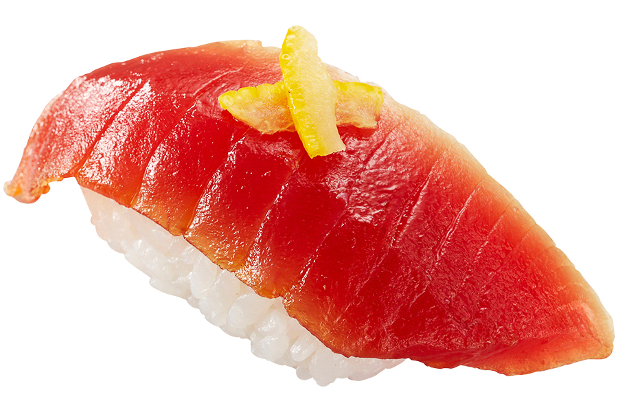 「上赤身 漬け ～ミナミマグロ 柚子のせ」（176円）