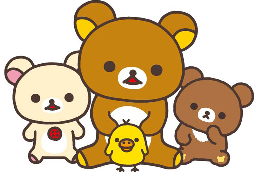 リラックマ、コリラックマ、キイロイトリ、チャイロイコグマ