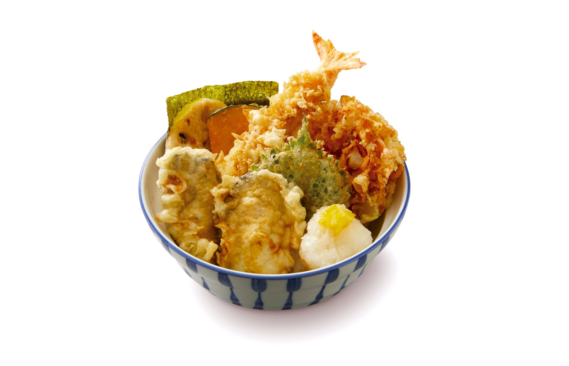 「大海老と牡蠣のゆずおろし天丼」（1090円）