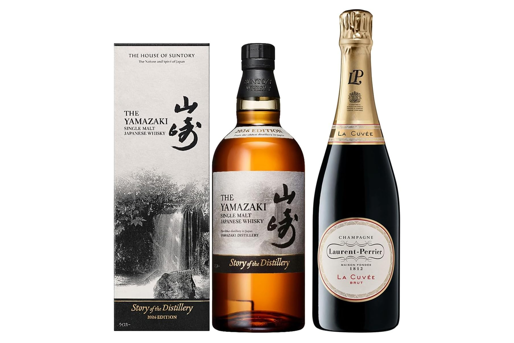 「サントリーシングルモルトウイスキー山崎 Story of the Distillery 2026」と「ローラン・ペリエ ラ キュベ」