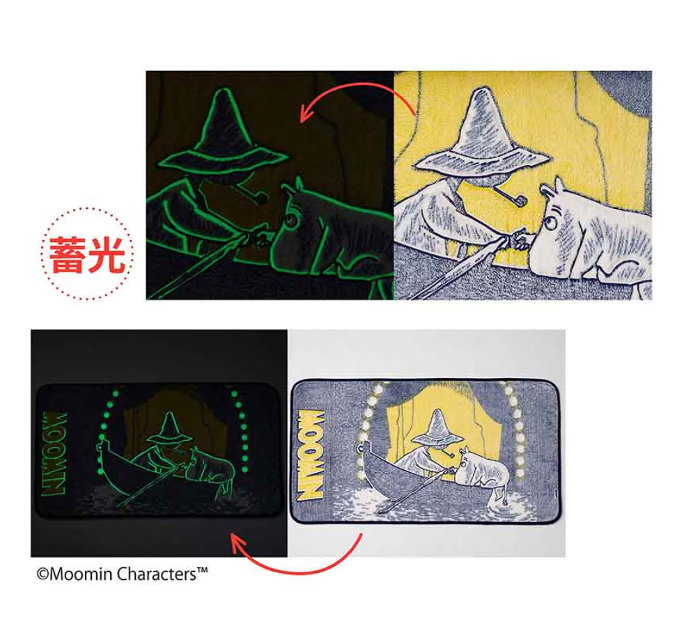 蓄光タイプで、暗い場所では絵柄が光る