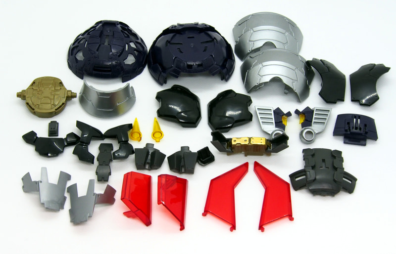 「アウターボディ」カプセル内のパーツを分解して並べた。パーツ数は33個。