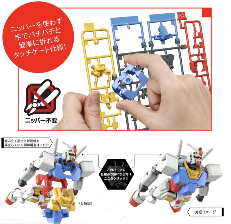 組み立てやすさだけではなく、現代的で非常にカッコイイスタイリングと、従来のガンプラ以上とも言える可動域。「完成時の魅力」こそが作り手のモチベーションを上げたくれる。「子供だまし」のプラモデルではないのだ