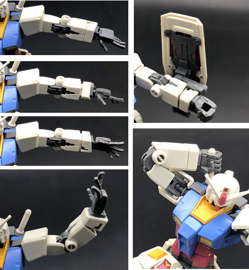 前腕に引き出し式のボールジョイントの関節を仕込み、細かい表現が可能