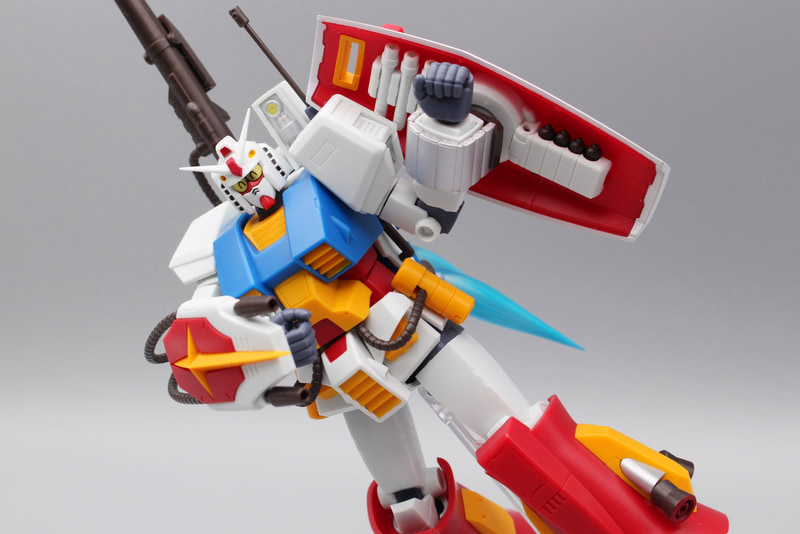 「ROBOT魂 ＜SIDE MS＞ PF-78-1 パーフェクトガンダム ver. A.N.I.M.E.」ポーズ集。バーニアエフェクトを生かしたいなら、魂STAGEを用意しよう