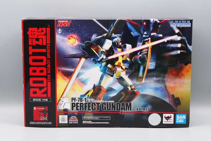 「ROBOT魂 ＜SIDE MS＞ PF-78-1 パーフェクトガンダム ver. A.N.I.M.E.」パッケージ。MSVの1/144プラモデルのパッケージをオマージュしたものだ