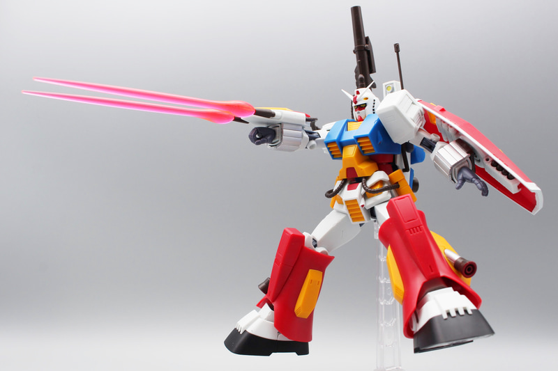 「ROBOT魂 ＜SIDE MS＞ PF-78-1 パーフェクトガンダム ver. A.N.I.M.E.」ポーズ集。バーニアエフェクトを生かしたいなら、魂STAGEを用意しよう