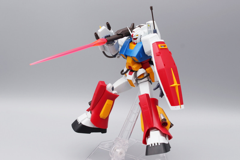 「ROBOT魂 ＜SIDE MS＞ PF-78-1 パーフェクトガンダム ver. A.N.I.M.E.」ポーズ集。バーニアエフェクトを生かしたいなら、魂STAGEを用意しよう