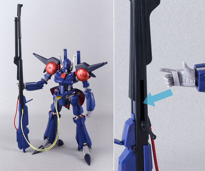 巨大なバスターランチャーをきちんと保持。2つ折りで懸架できるギミックも