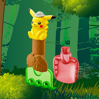 スコップとくまでを取り付けて、土を掘って遊ぶことができる