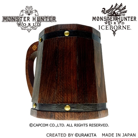 【未使用品】モンスターハンター 木樽ジョッキ ギルド紋章（ドラゴン） 1L 自宅が「モンハン」集会所に！ 「Monster Hunter 木樽ジョッキ」予約
