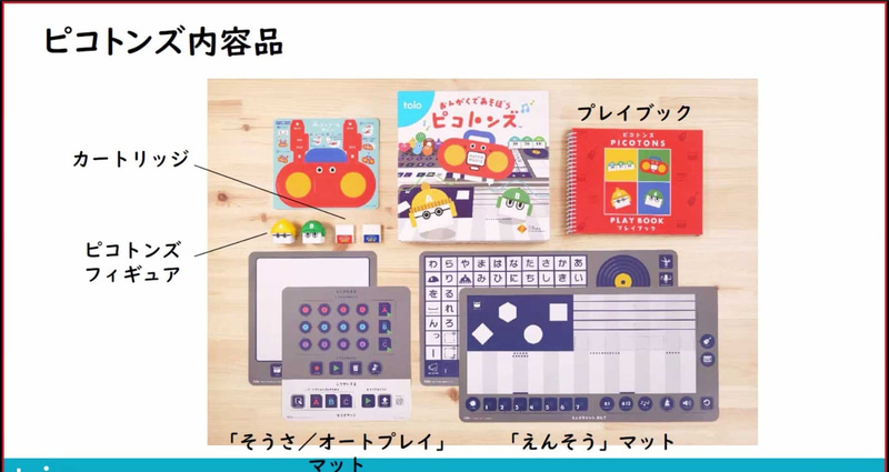ピコトンズ」に同梱されているもの。ソフトウェアが入った「カートリッジ」は、これまでひとつしか付属していなかった。しかし、今回は「えんそう」マットで使用するものと、「プレイブック」で使うもので分けている。