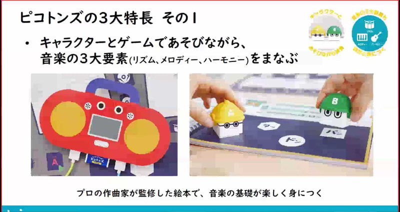 直感的に操作ができるのも「ピコトンズ」ならではの特徴だ。左側の赤いキャラクターが「Mr.コンソール」で、右側の2体のキャラクターがAくんとBくんである