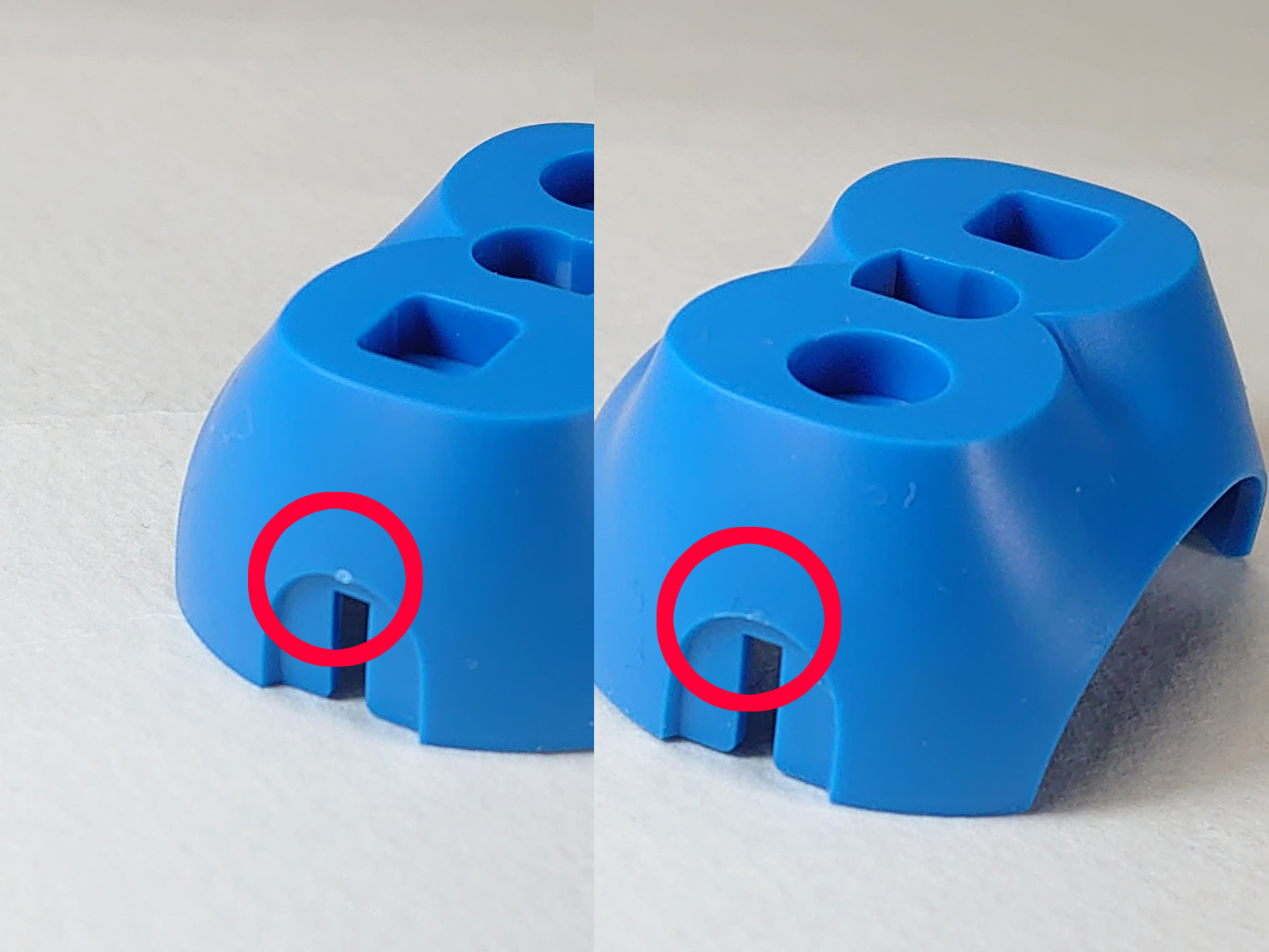 左が手でもぎ取った箇所で、右がニッパーで切り取り、少しツメで均した跡です。手でもぎ取った場合は、ツメで均すこと自体、少し労力がかかります