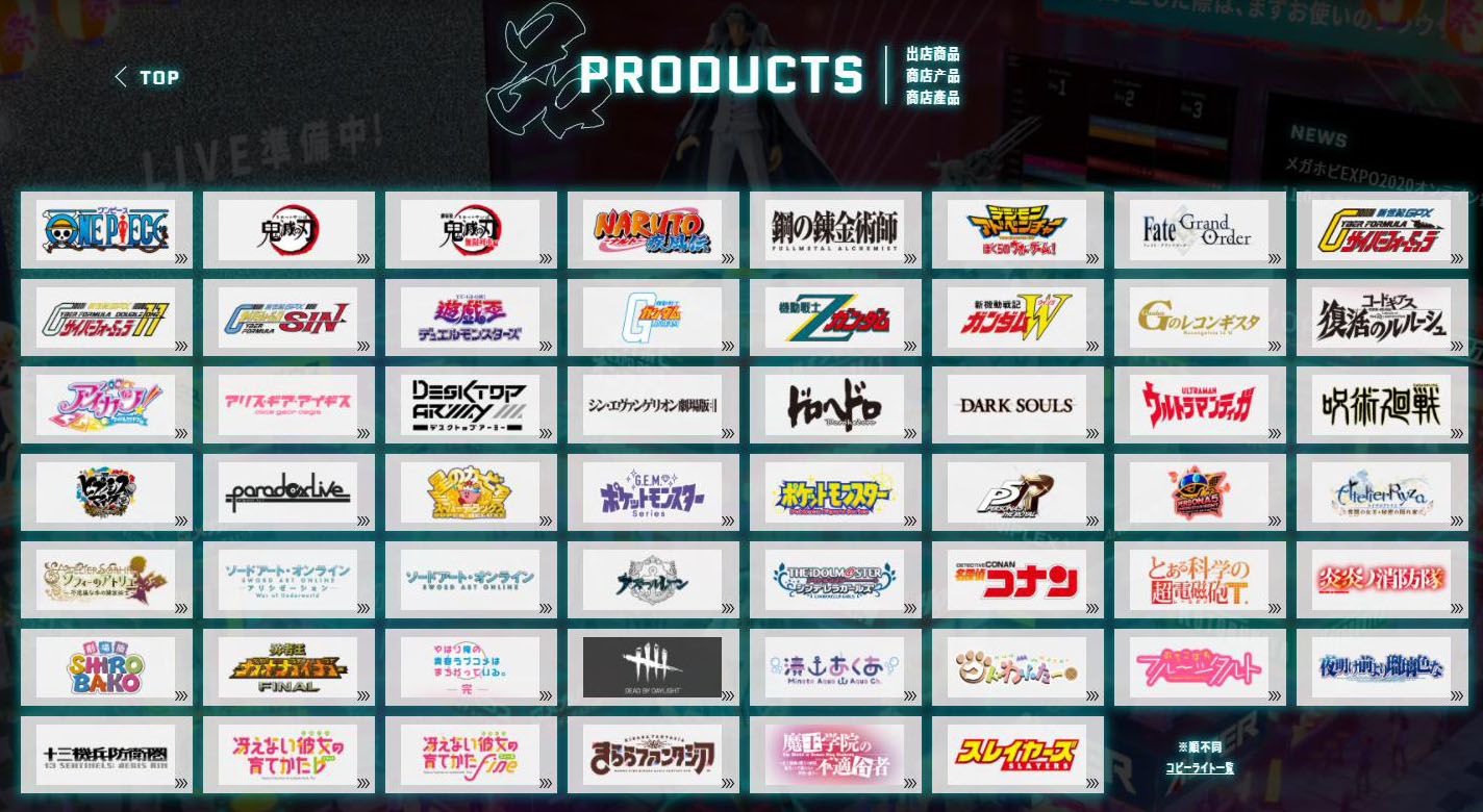 モチーフ作品一覧。非常に多くの作品からのフィギュアが出展されているのがわかる
