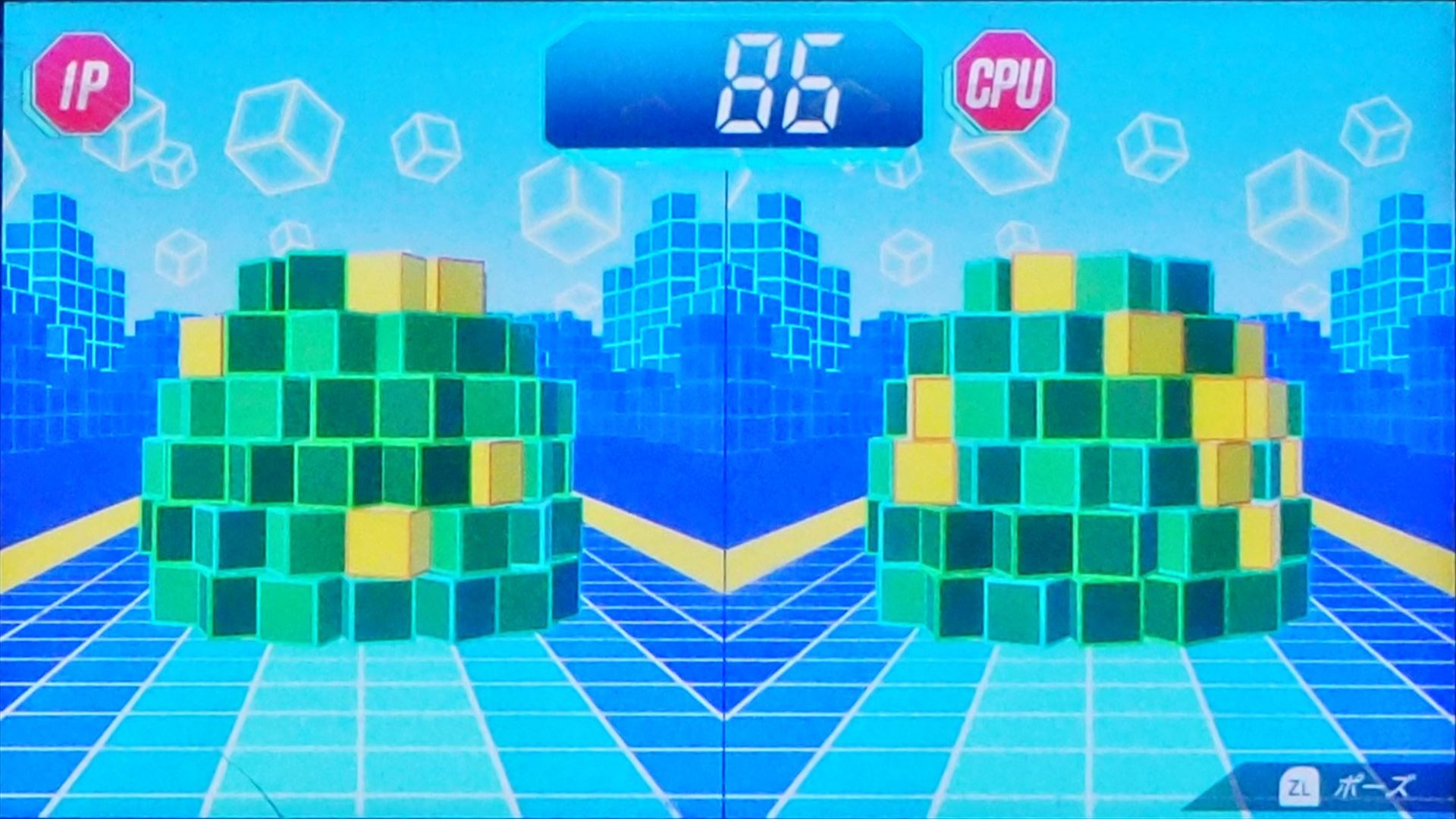 積み重なったキューブを連射で破壊していく