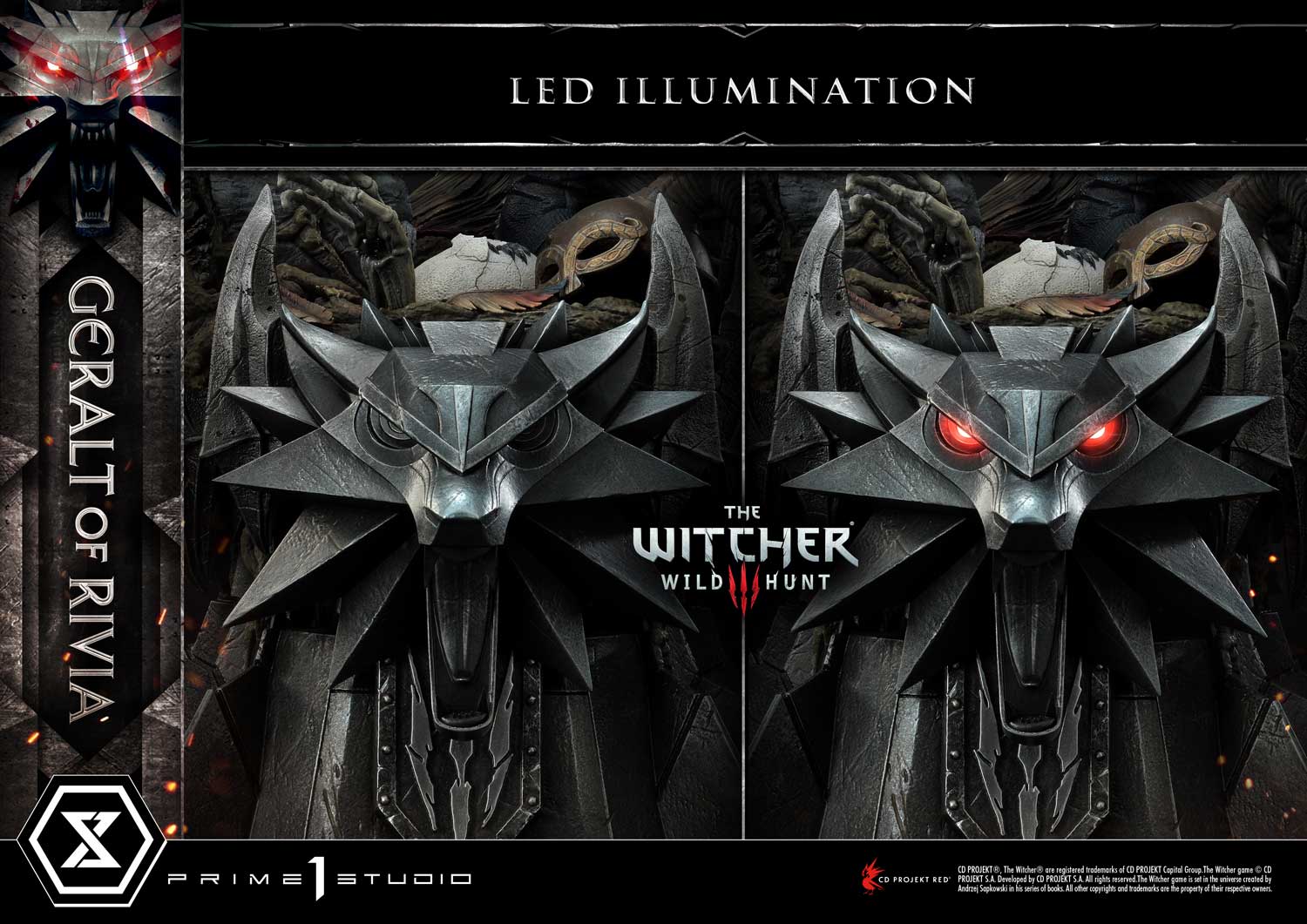 ベース中央部の狼流派のメダル型のエンブレムはLEDで発光する