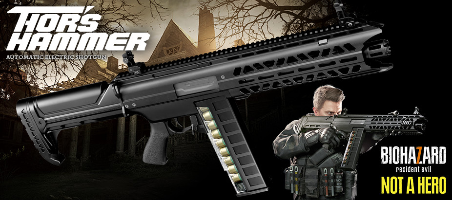 2018年2月に発売された「バイオハザード」コラボレーションモデル「トールハンマー〈アルバート.W.モデル 02〉」。東京マルイオリジナルの銃がゲーム世界で活躍する上、ゲーム専用デザインの特別モデルのエアソフトガンとなった。価格は98,000円（税別）