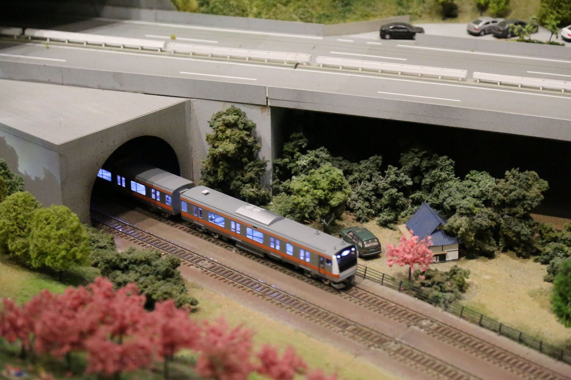 中央線特別快速のE233系電車。実車は大月駅まで運用され、富士急行線にの乗り入れる