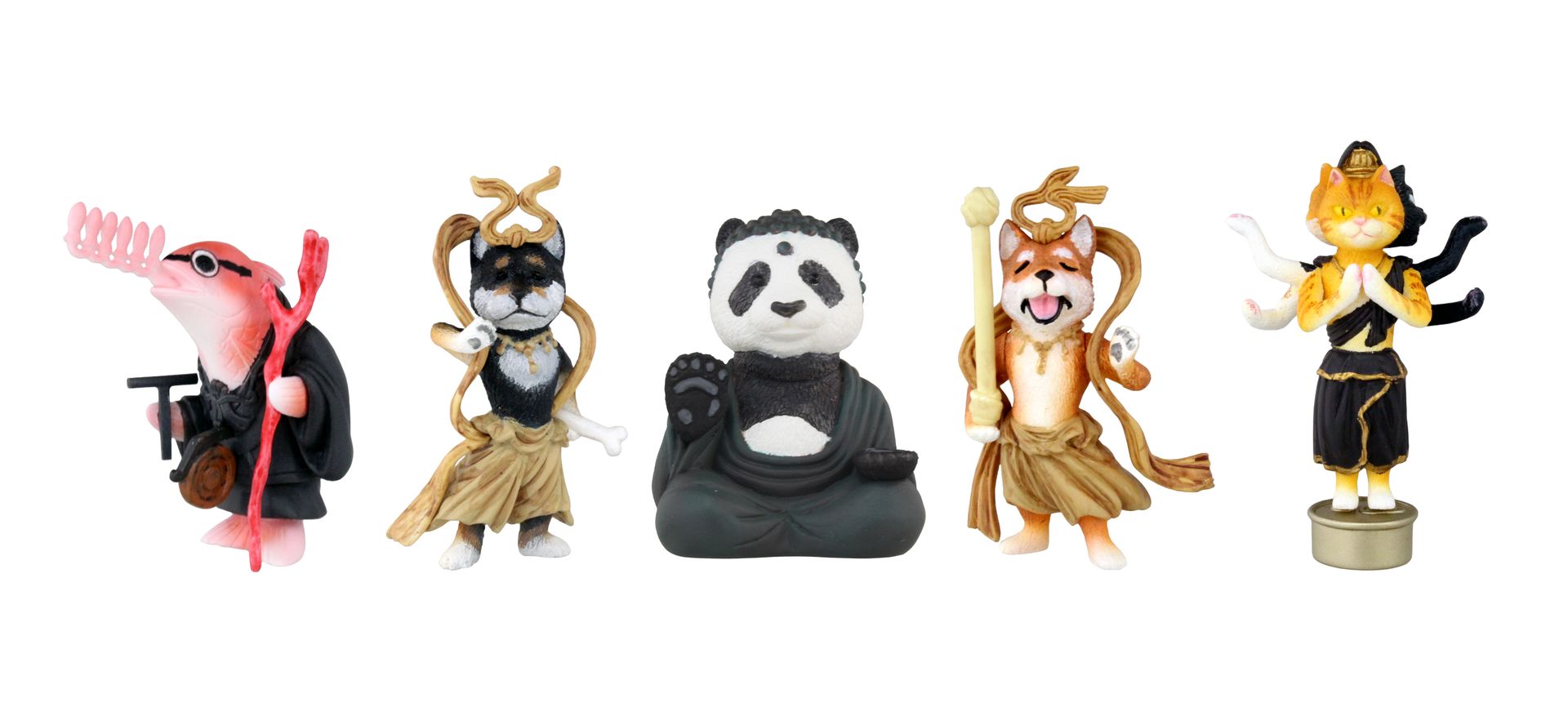 左から、口内保育上人立像、におう像（うーん…）、パン大仏、におう像（あ…）、にゃ修羅像