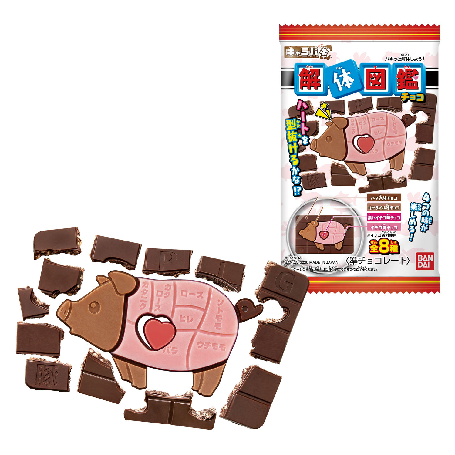 「キャラパキ 解体図鑑チョコ」（全8種）価格：108円（税込）