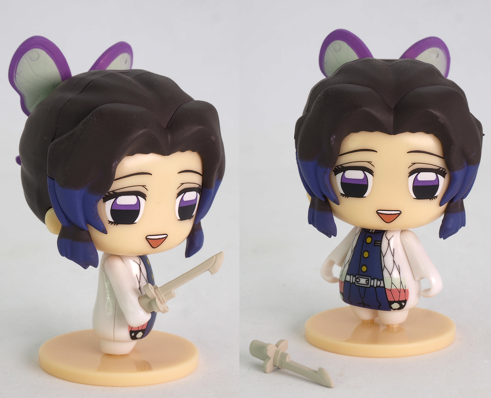 他も含めて、日輪刀が付属しているキャラクターは着脱が可能だ。顔も左右ならある程度可動できる。