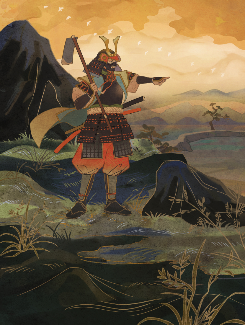 日本画ミスティカルアーカイブ・カードの「剣を鍬に」の原画。アーティストは長乃