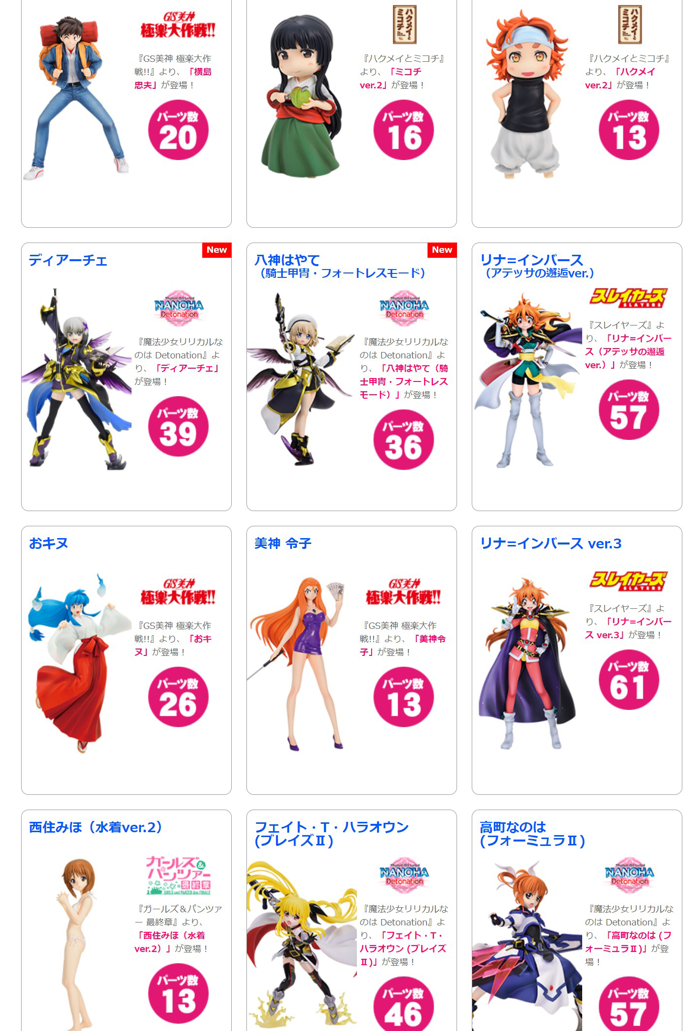 ラインナップの一部です。他社ではあまりないモチーフと、豊富なラインナップが魅力のガレージキットシリーズです