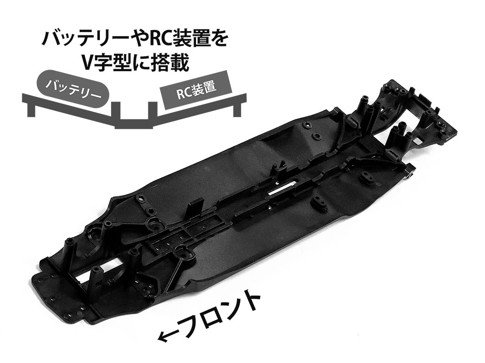 V字型シャーシでメカを斜めに配置。重心が上になる