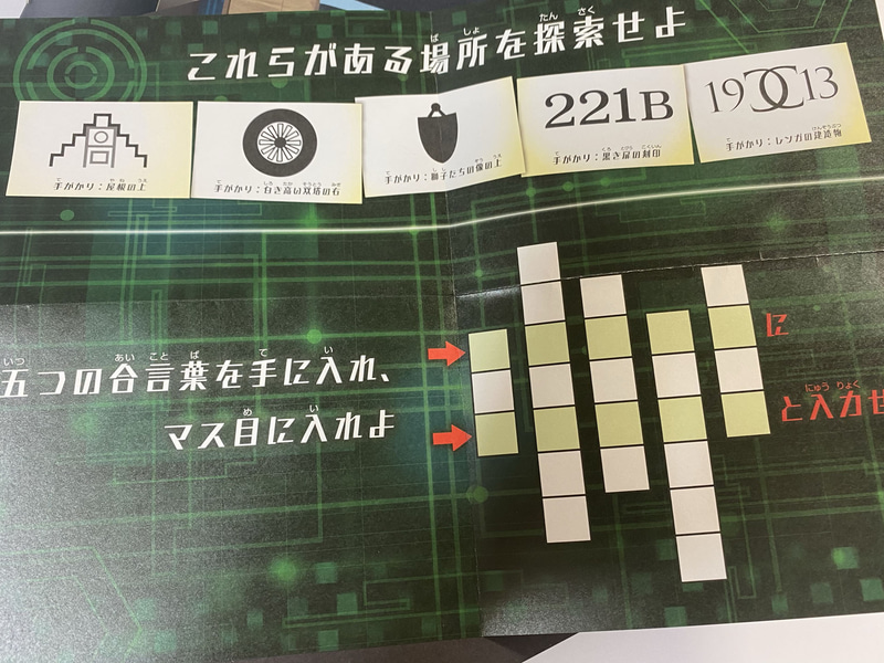 封入された手がかり。これを開け、ヒントを元にオンラインで答えを見つけていく