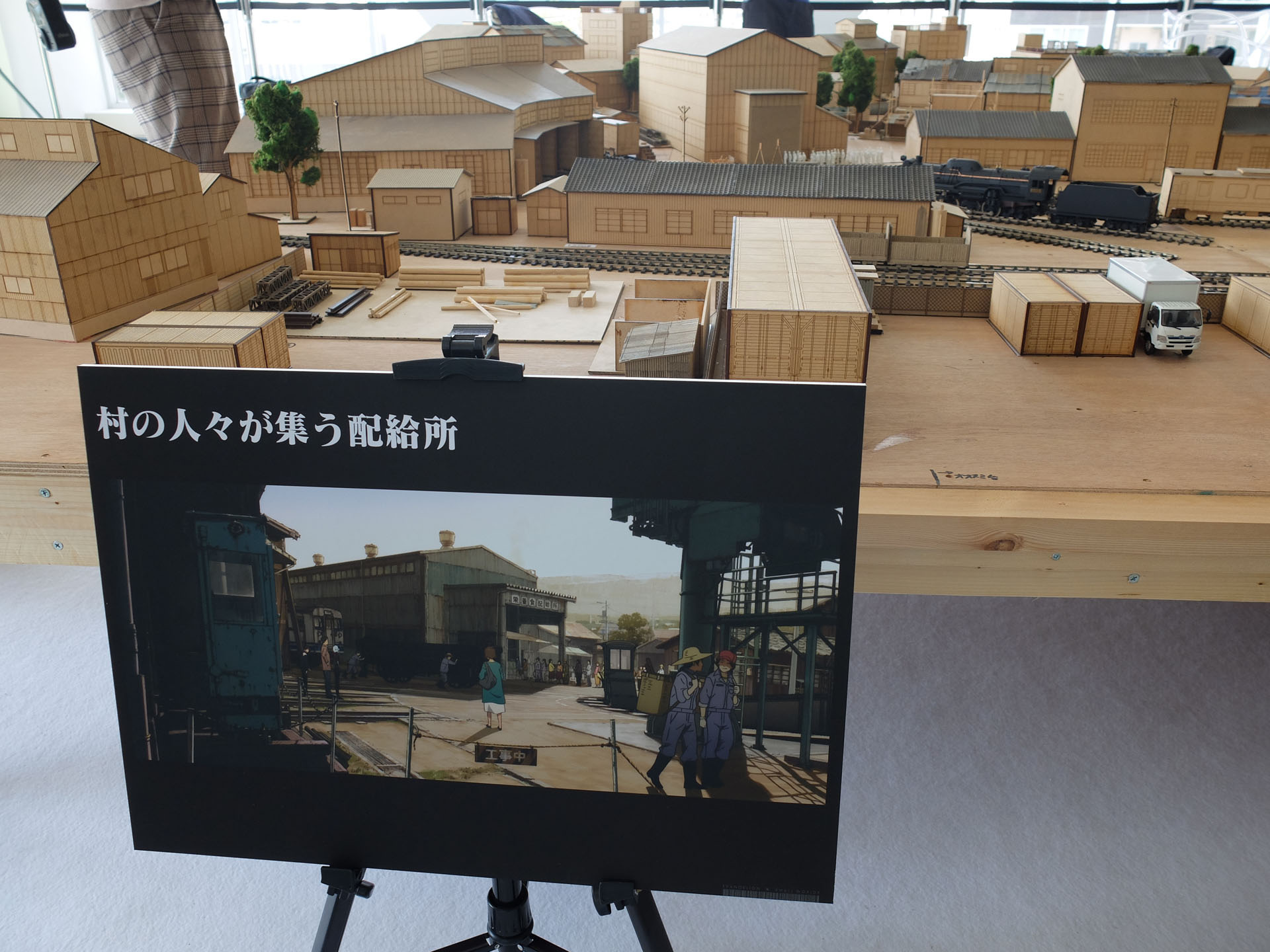 「第3村ミニチュアセットは」かなりサイズが大きいので、各所に映画でのシーンの画像が設置され、どの場所かがわかるようになっている