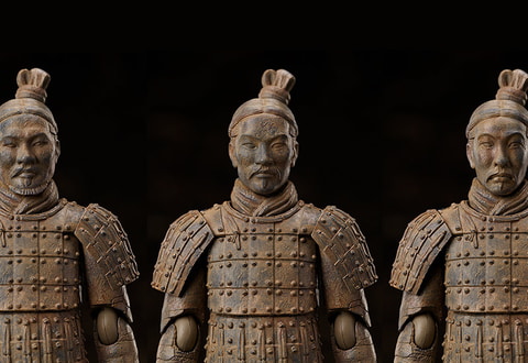 人や馬をかたどった明器の一種「兵馬俑」のアクションフィギュアが本日