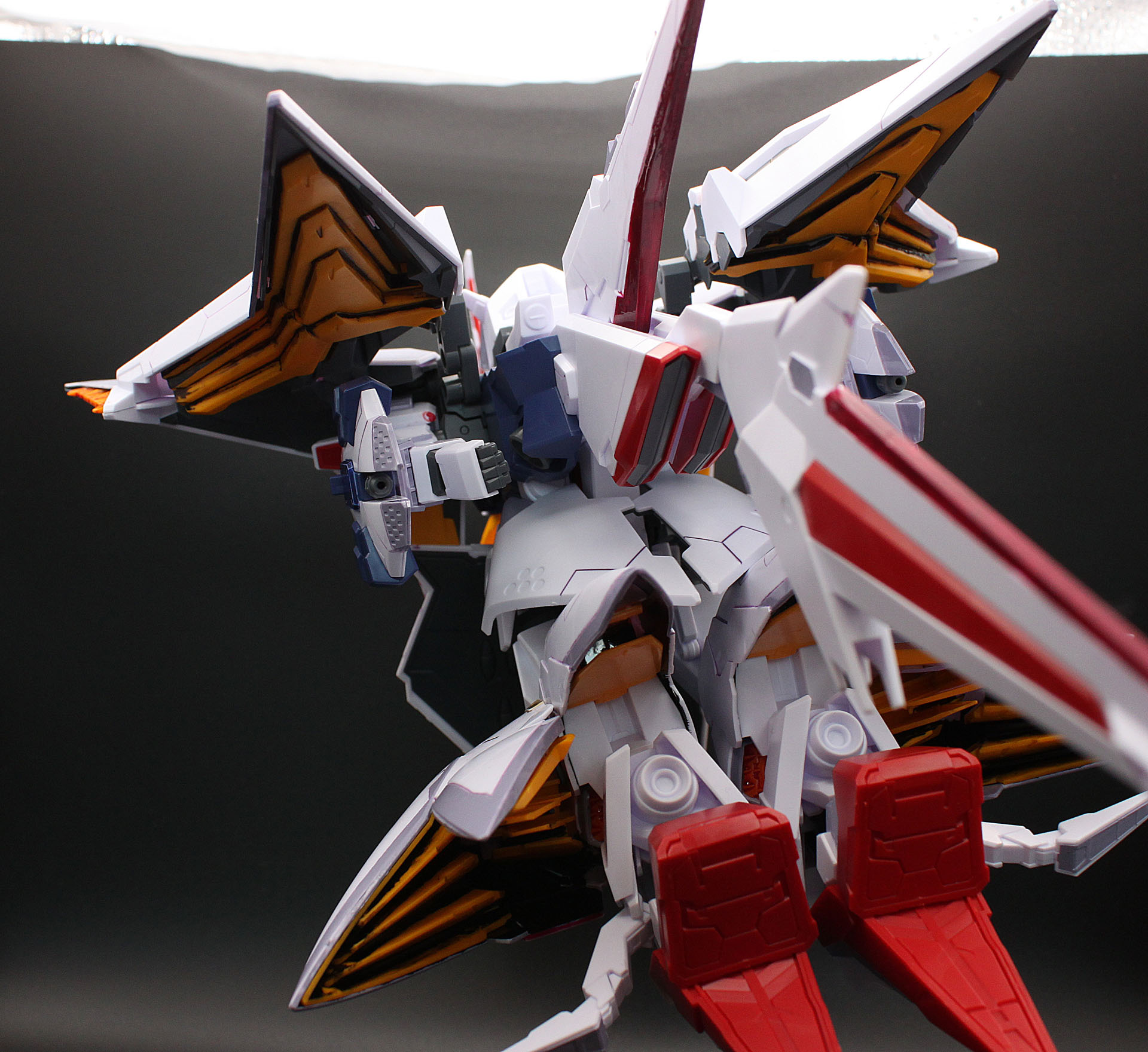 問題？　の、フライト・フォームを後方から。印象的なこの姿、黄色いフィンもなんとか汚さの一歩手前でどうにか……なったかな？　もうすこし丁寧に黒を拭き取ったほうがよいですね。反省