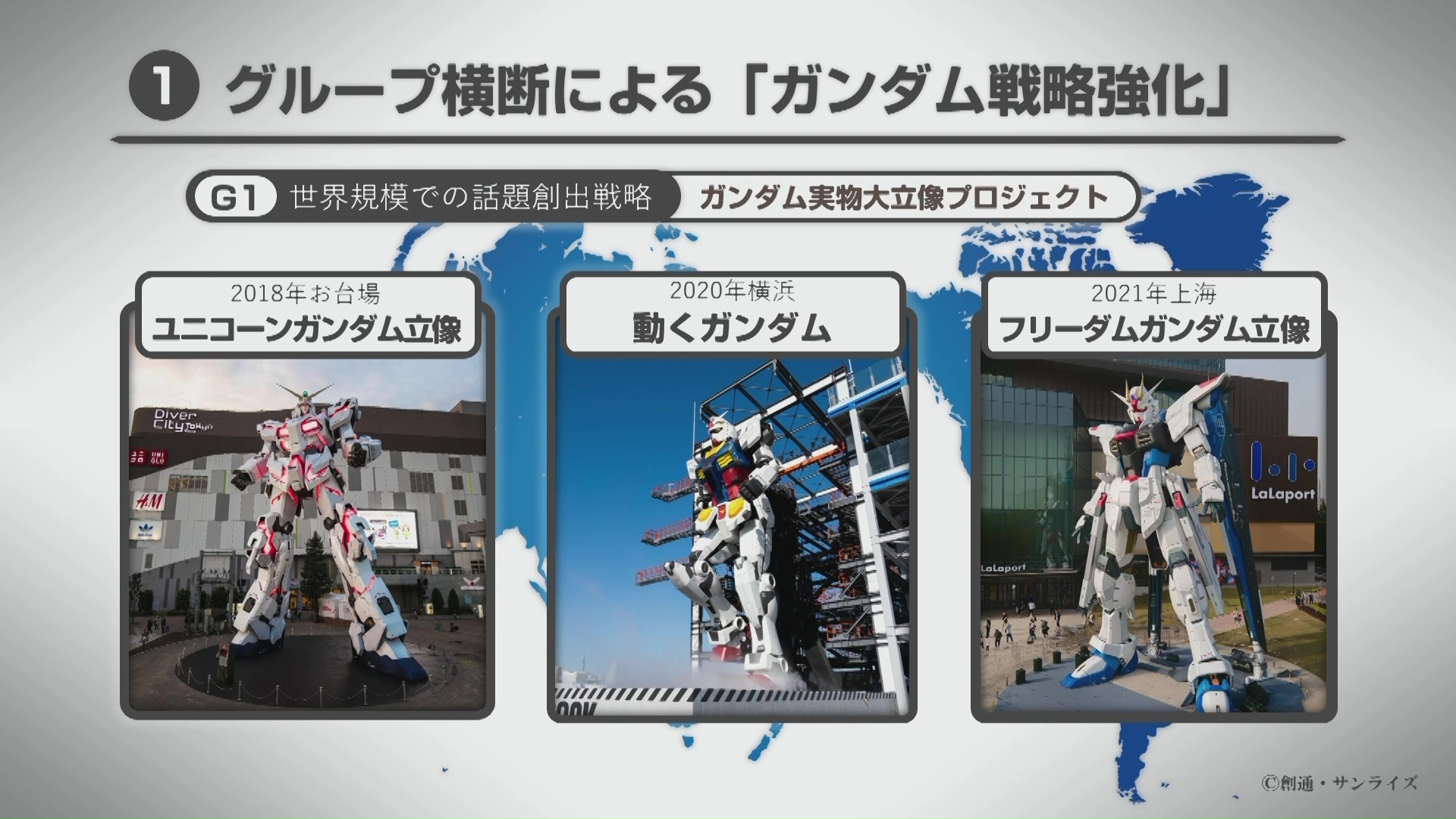 実物大の立像プロジェクトは、ガンダム30周年の2009年よりスタート。お台場のユニコーンガンダム、横浜の動くガンダムに続き、この5月には上海のフリーダムガンダムが披露