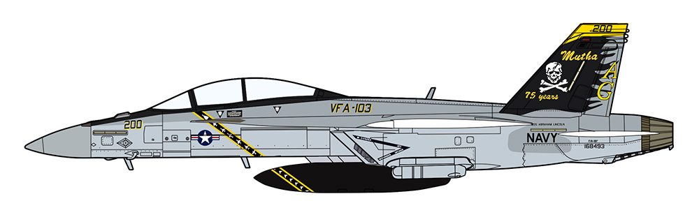 「F/A-18F スーパー ホーネット “VFA-103 ジョリー ロジャース 75周年記念”」側面図