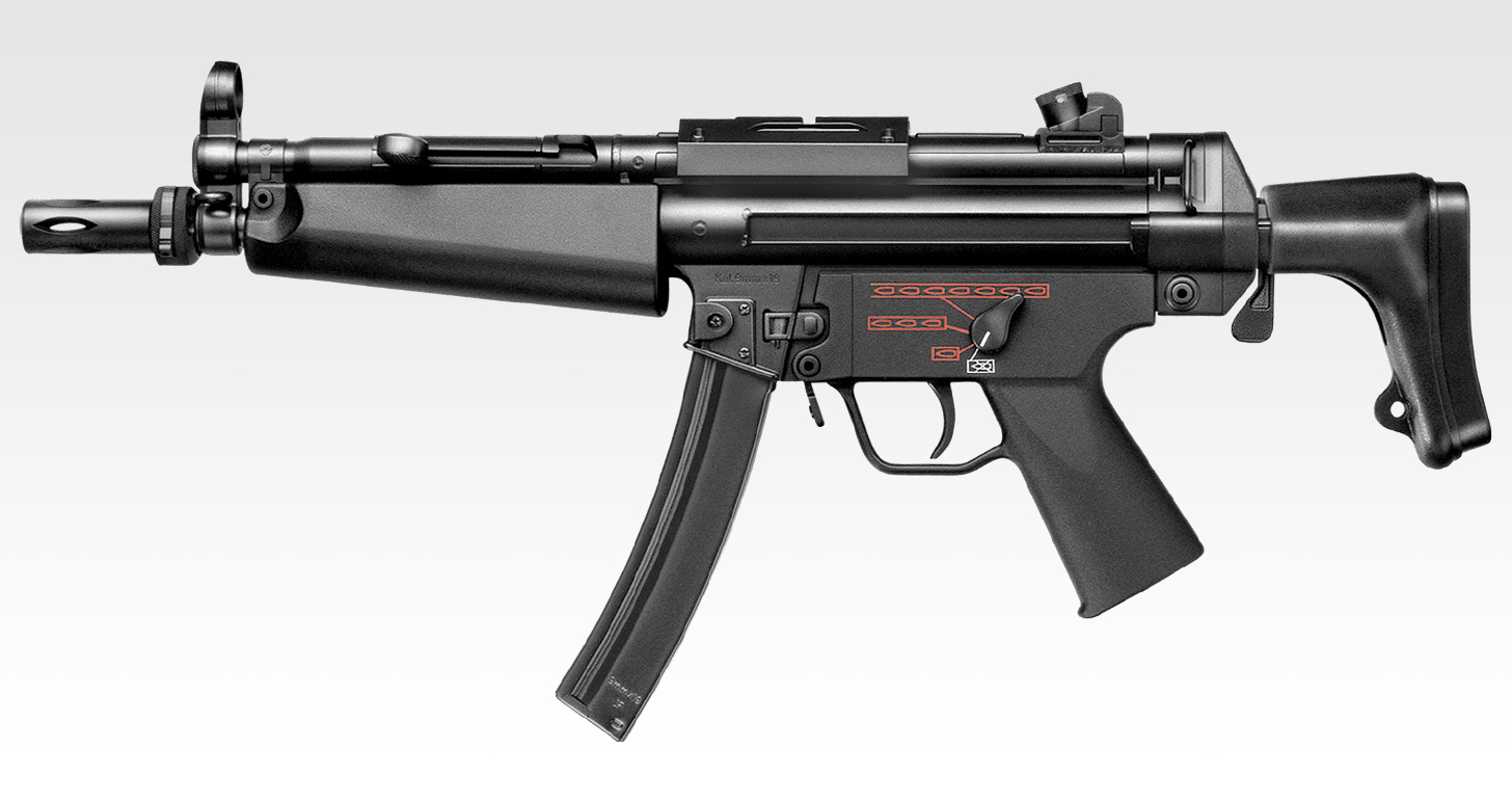 電動ガンスタンダードタイプ MP5シリーズの「MP5-J」。発売は2004年。電動ガンスタンダードタイプの発射サイクルを増した「ハイサイクルカスタム」もあるが、電動ガンスタンダードタイプをベースにしている