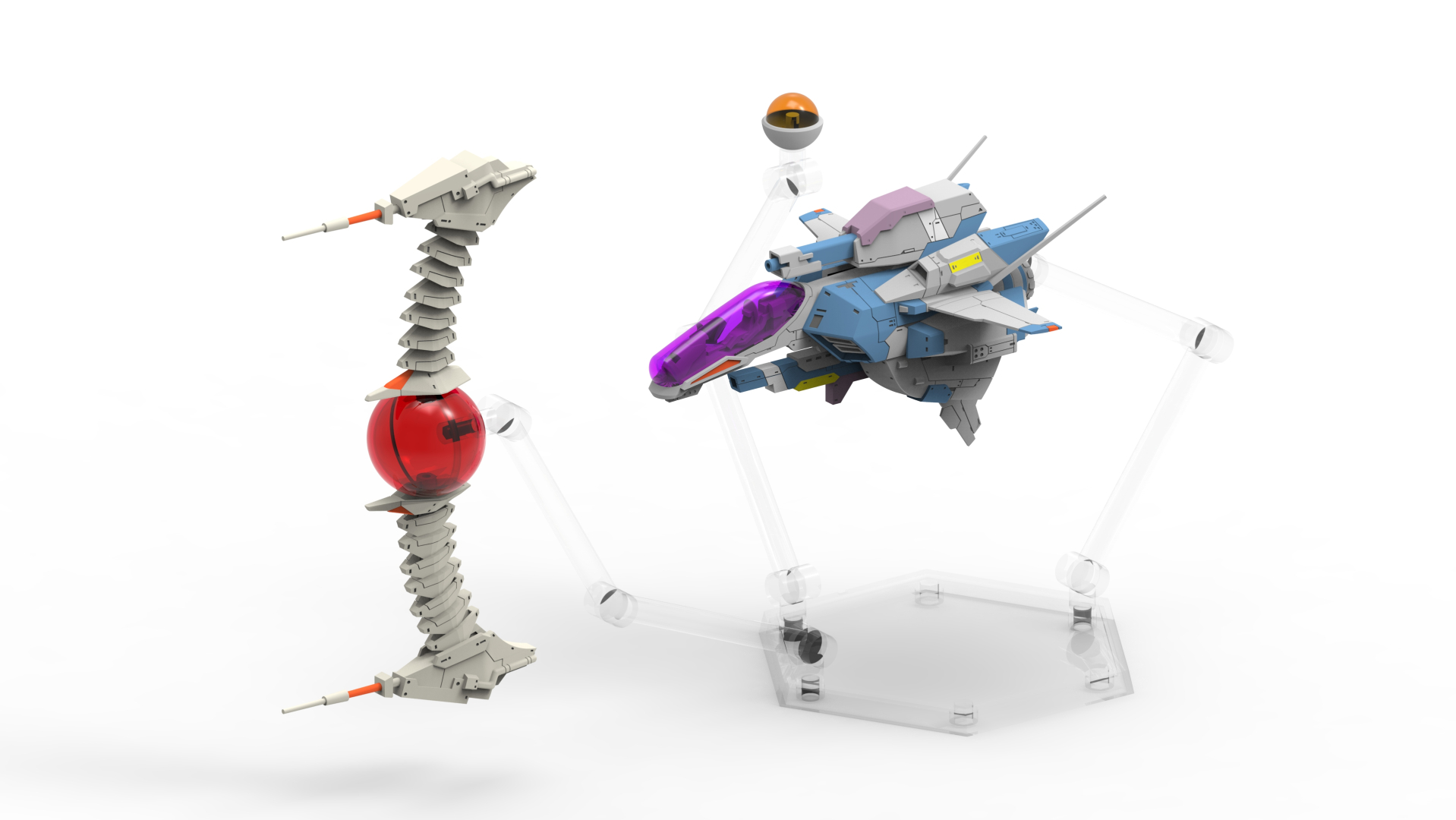 プラリーフ氏によってフィギュアとして成立するCADデータが設計され、これがそのまま金型用のデータとなっていく（画像はCADデータをレンダリングしたもの）。取材で撮影したデコマスター（CADデータを3Dプリンターで出力し、彩色したもの）とほぼ違いがないことがわかる。