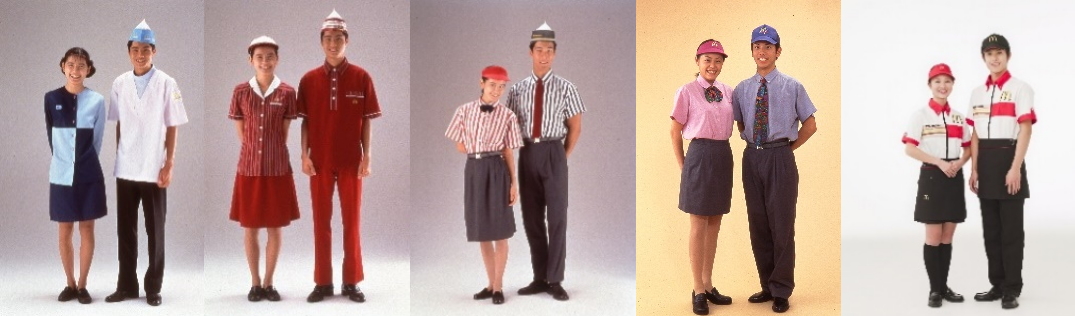左から、炭治郎＆禰豆子：初代（1971年～1979年）、しのぶ＆カナヲ：3代目（1983年～1987年）、杏寿郎：5代目（1991年～1996年）、義勇：6代目（1996年～2004年）、善逸＆伊之助：8代目（2007年～2013年）